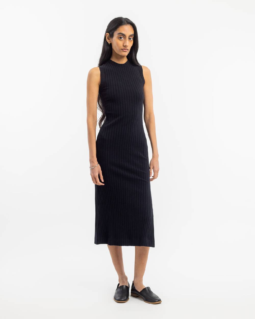 Rotholz Geripptes Kleid Bio Baumwolle - Schwarz Wochenangebot