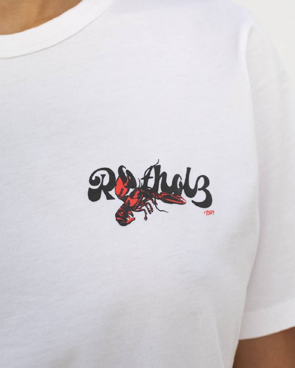 Rotholz Lobster Logo T-Shirt Bio Baumwolle - Weiß Riesige Rabatte