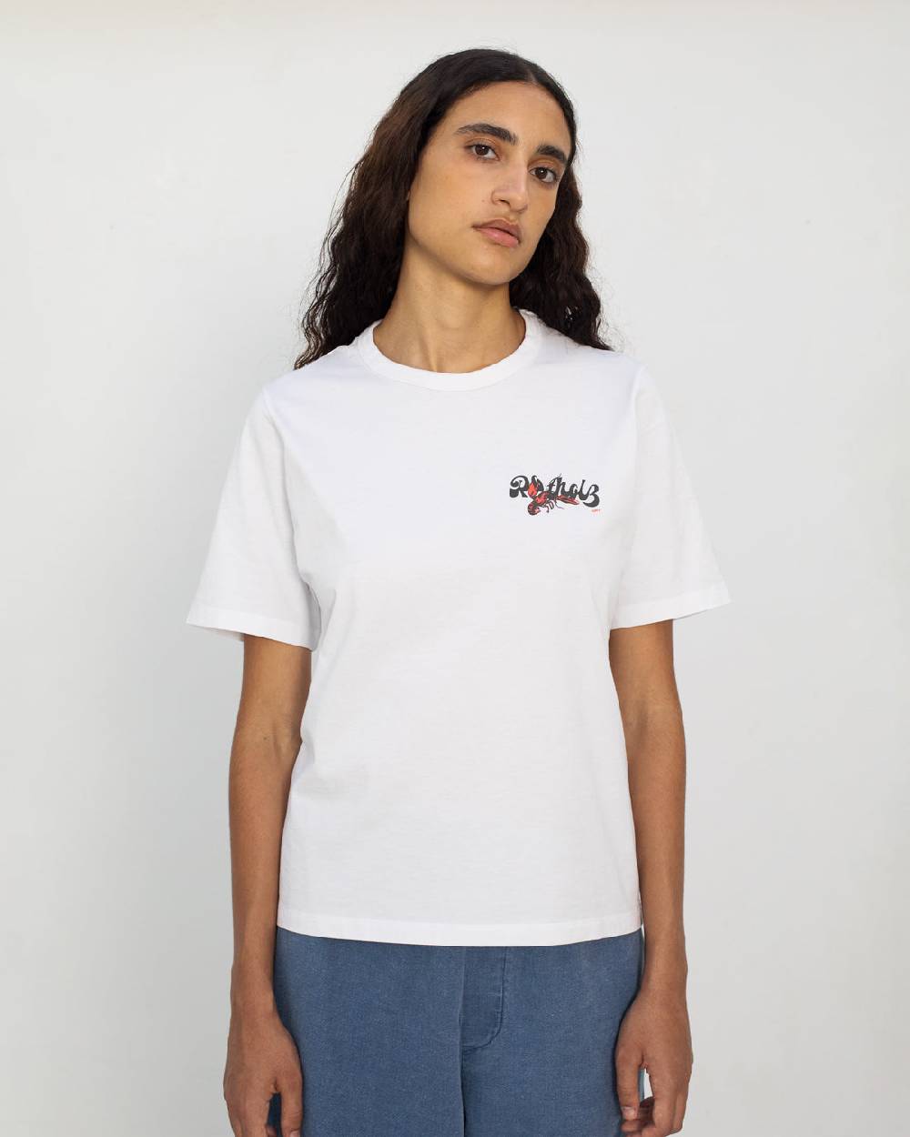 Rotholz Lobster Logo T-Shirt Bio Baumwolle - Weiß Riesige Rabatte