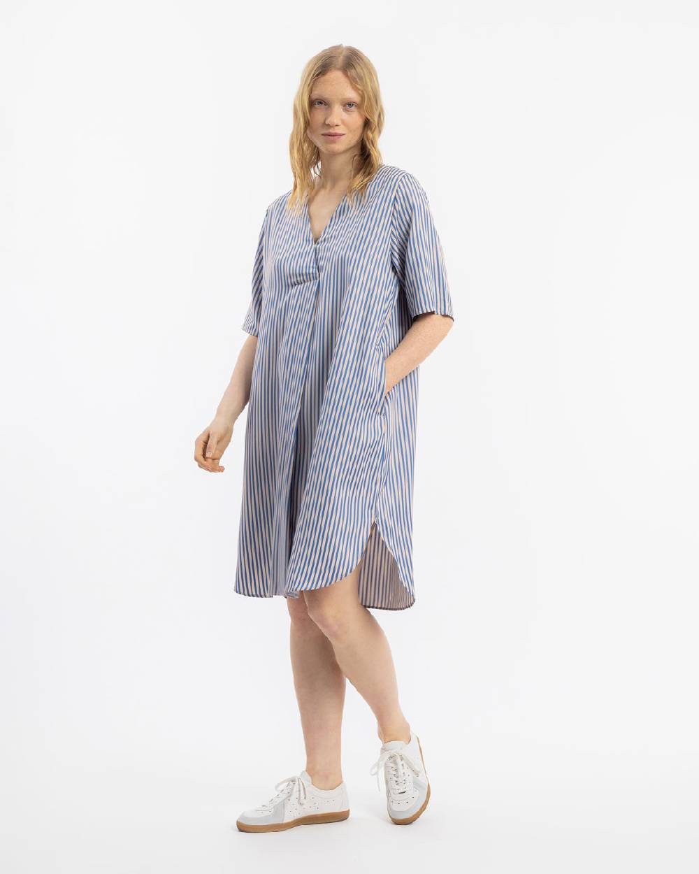 Rotholz Kaftan Kleid Lyocell - Blau Gestreift Verkauf