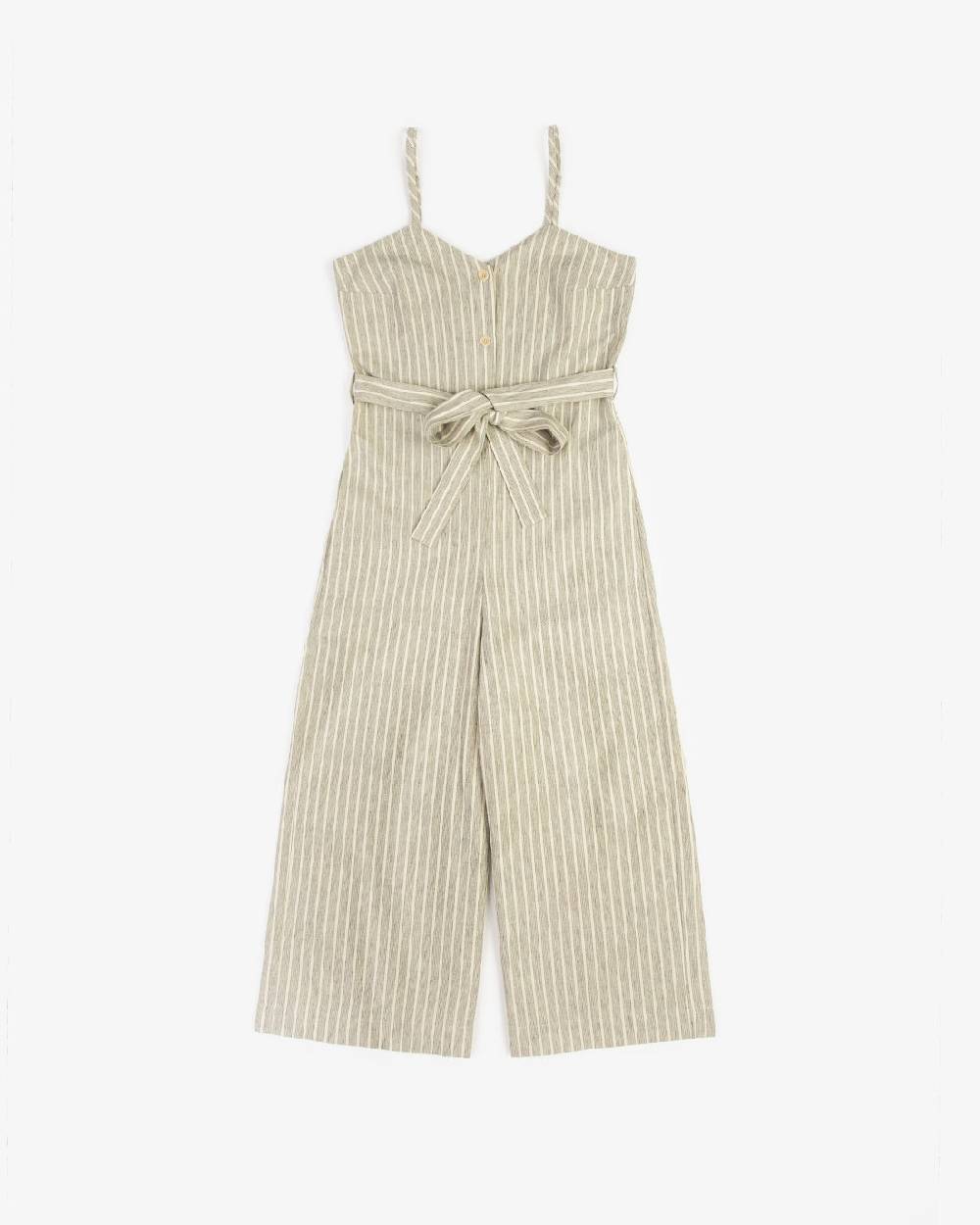 Rotholz Jumpsuit Leinen Mix - Grau Gestreift Flash Sale