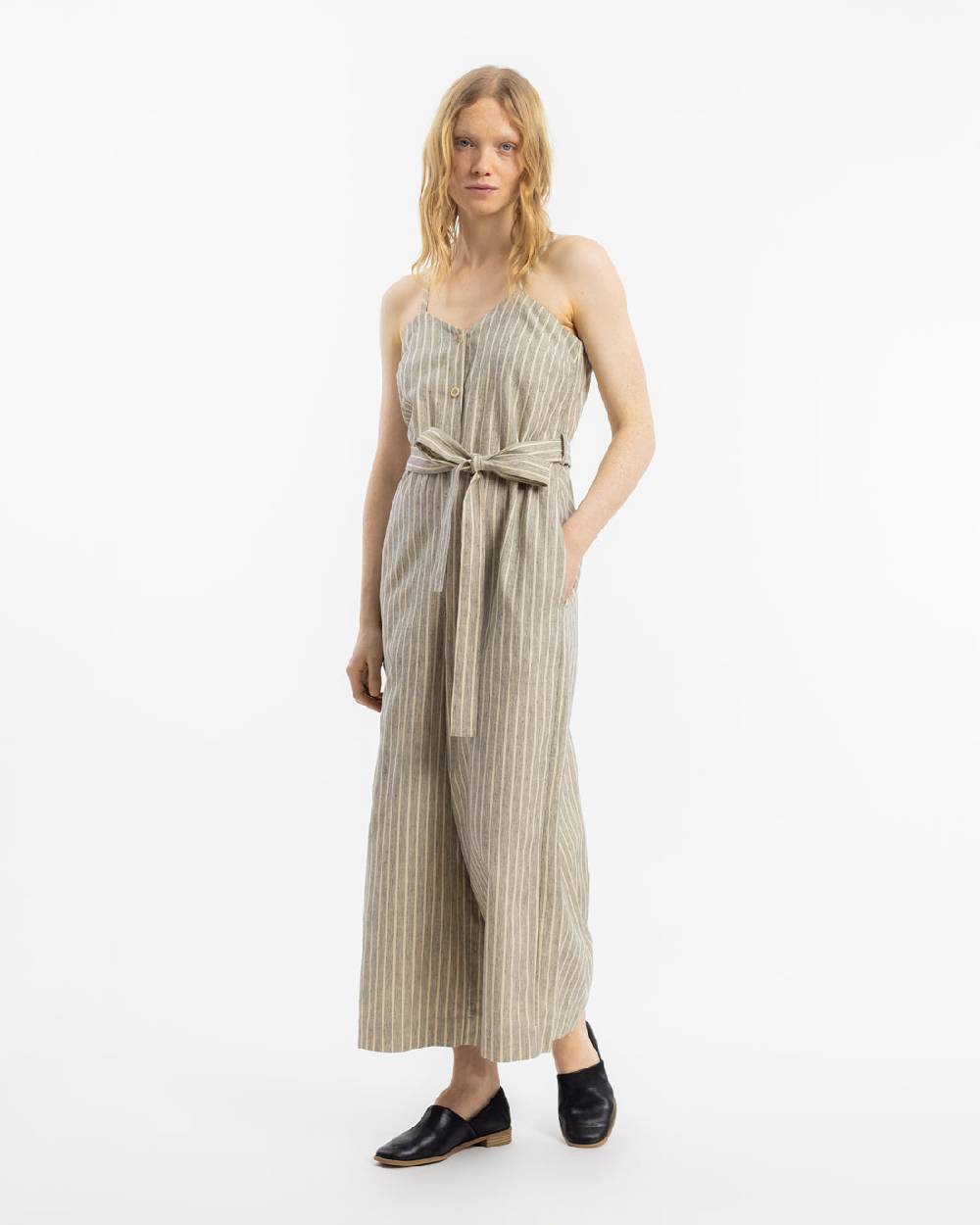Rotholz Jumpsuit Leinen Mix - Grau Gestreift Flash Sale