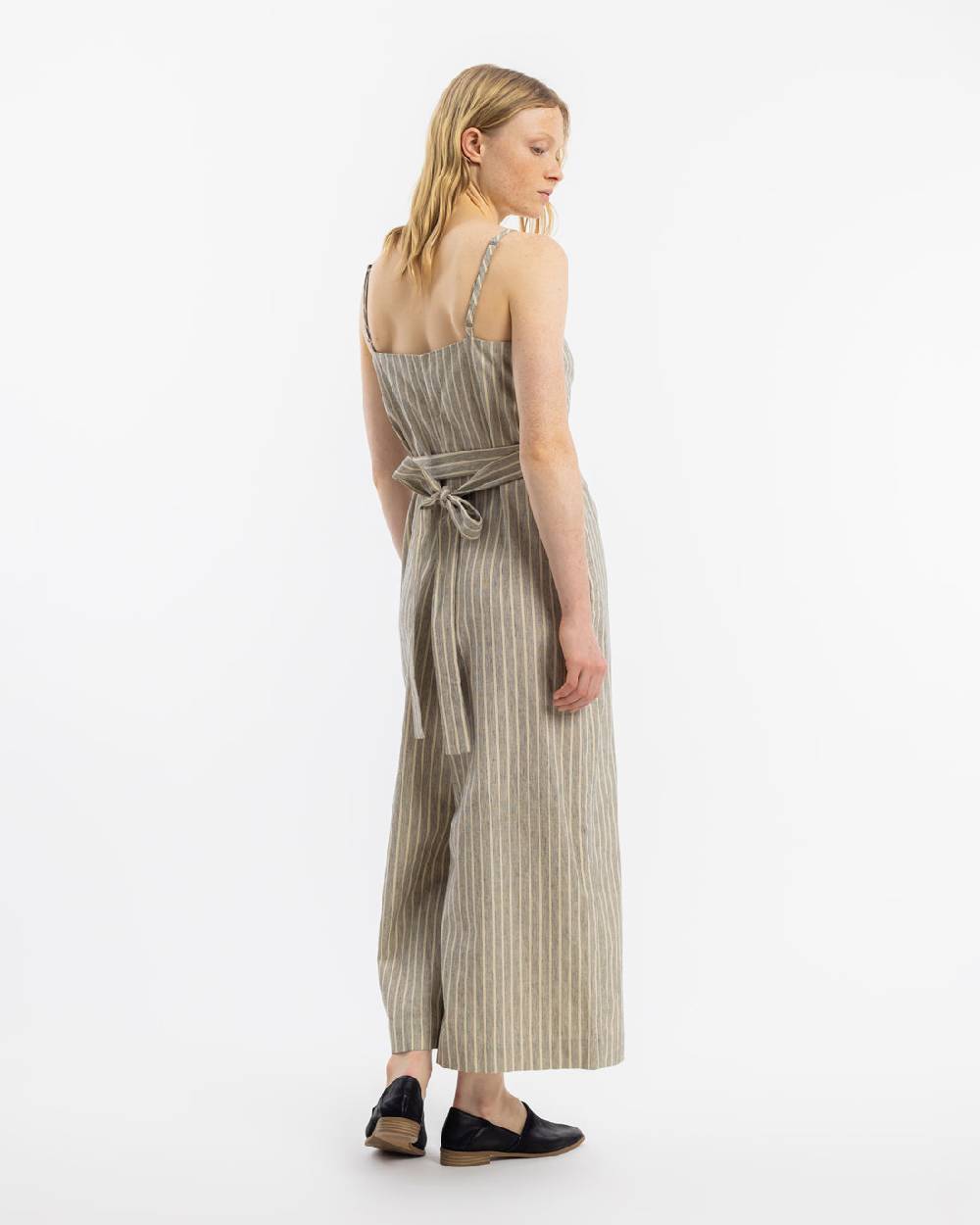 Rotholz Jumpsuit Leinen Mix - Grau Gestreift Flash Sale