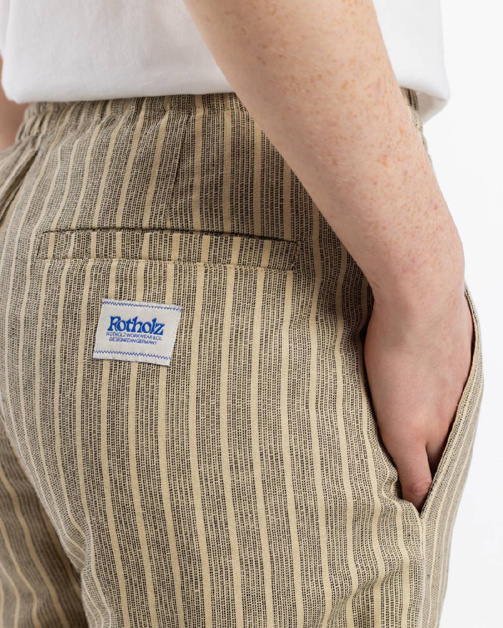 Rotholz Kurze Hose Leinen Mix - Grau Gestreift Exklusivangebot