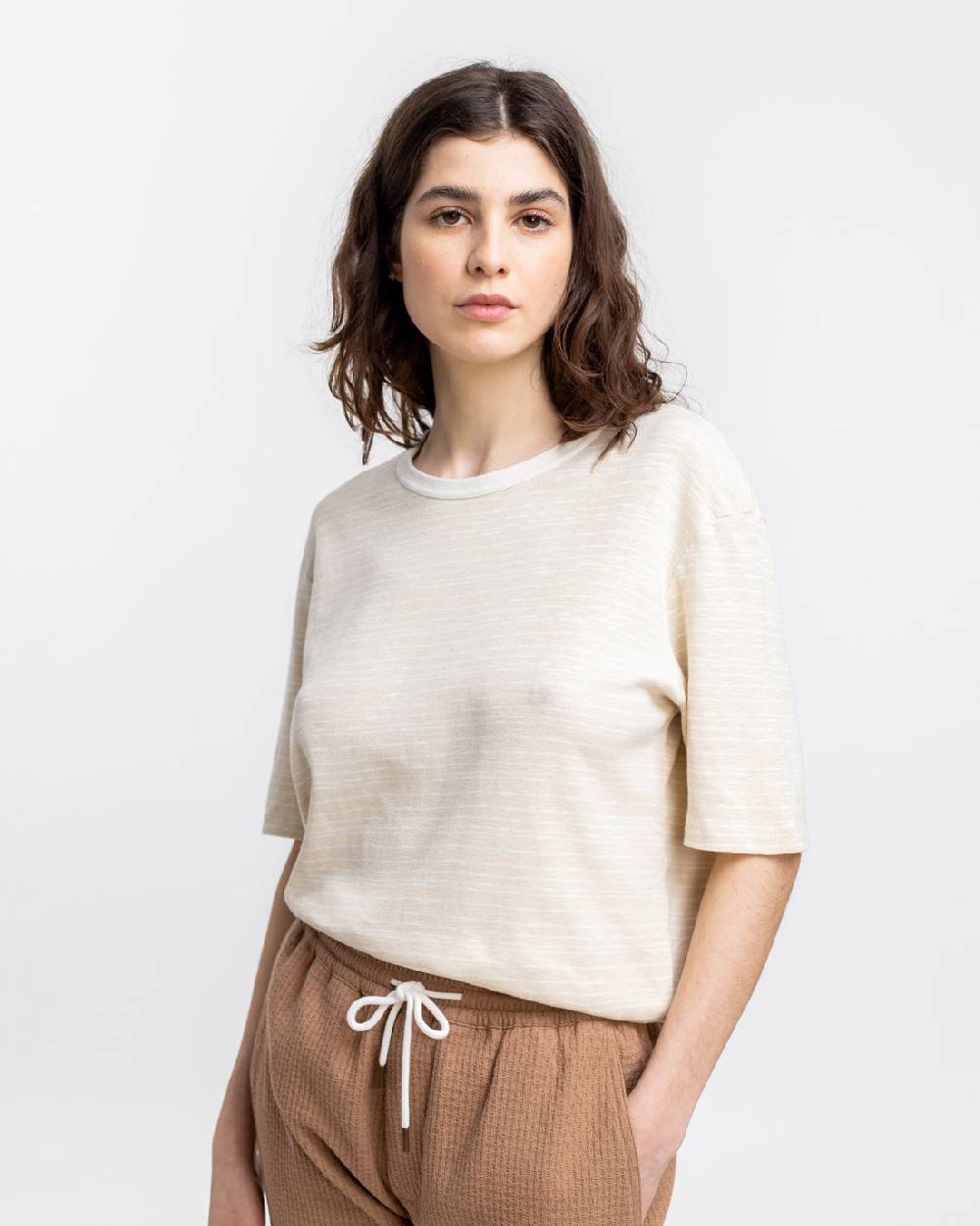 Rotholz Gestreiftes T-Shirt Creme Saisonschlussverkauf