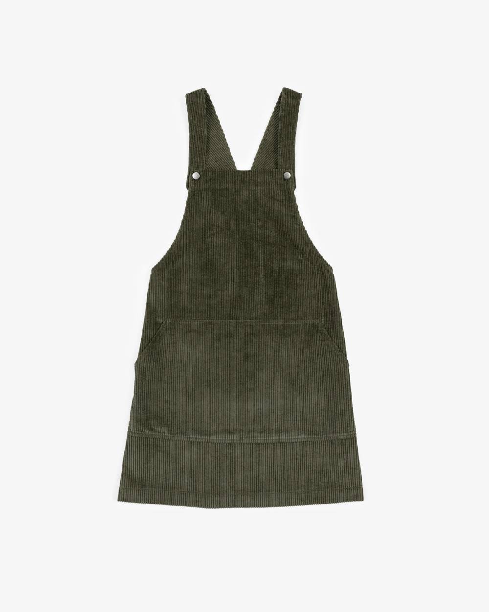 Rotholz Latzkleid aus Bio Cord Oliv Online Outlet