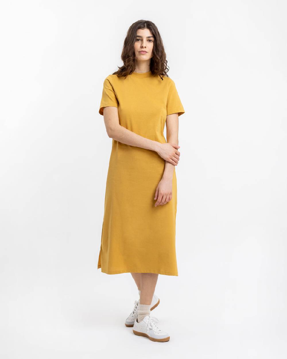 Rotholz T-Shirt Kleid aus Bio-Baumwolle Senfgelb Große Rabatte