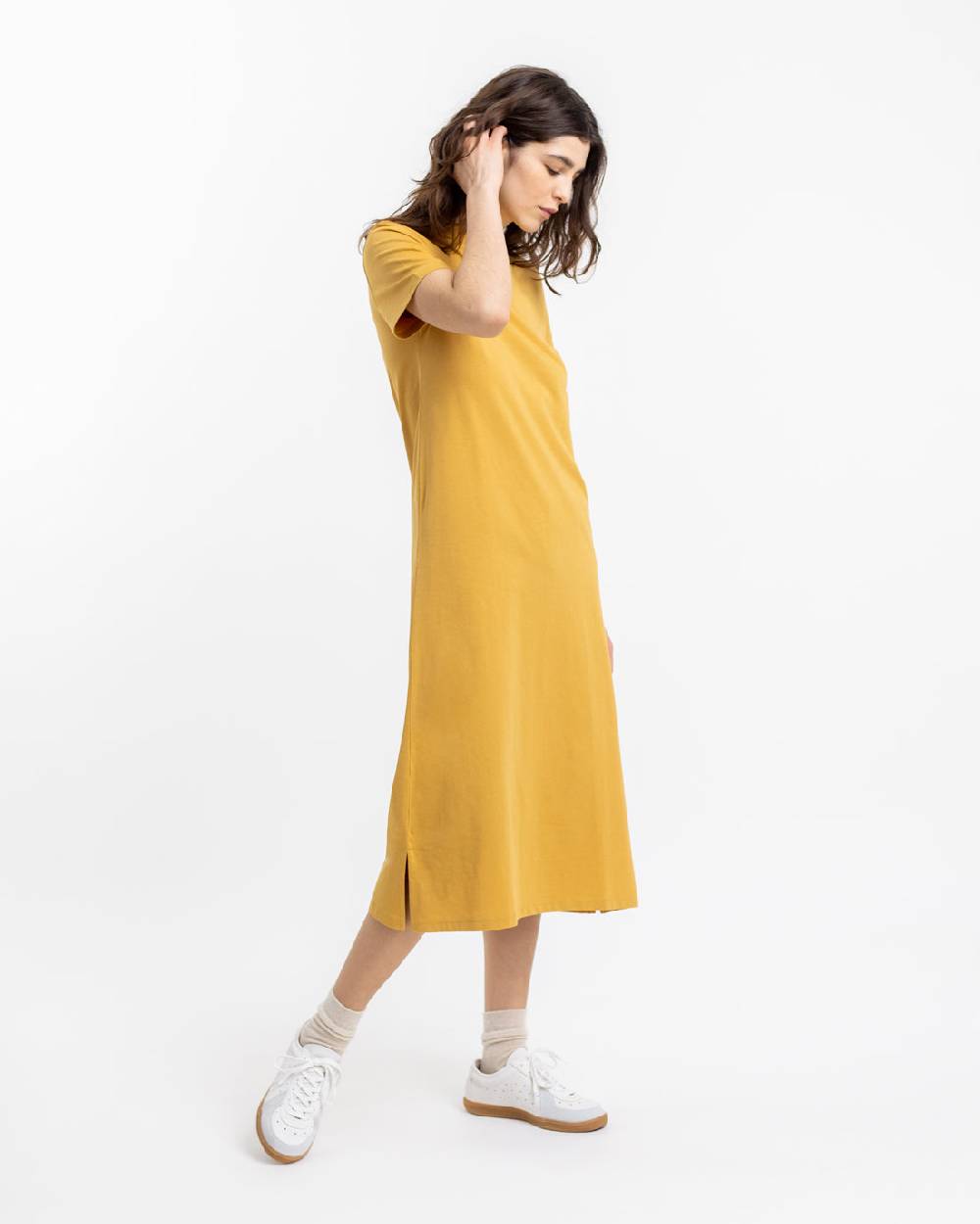 Rotholz T-Shirt Kleid aus Bio-Baumwolle Senfgelb Große Rabatte