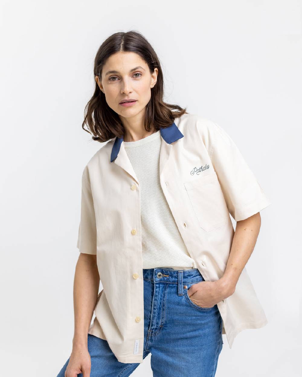 Rotholz Bowling Hemd mit Kontrastkragen Off-White Bestseller