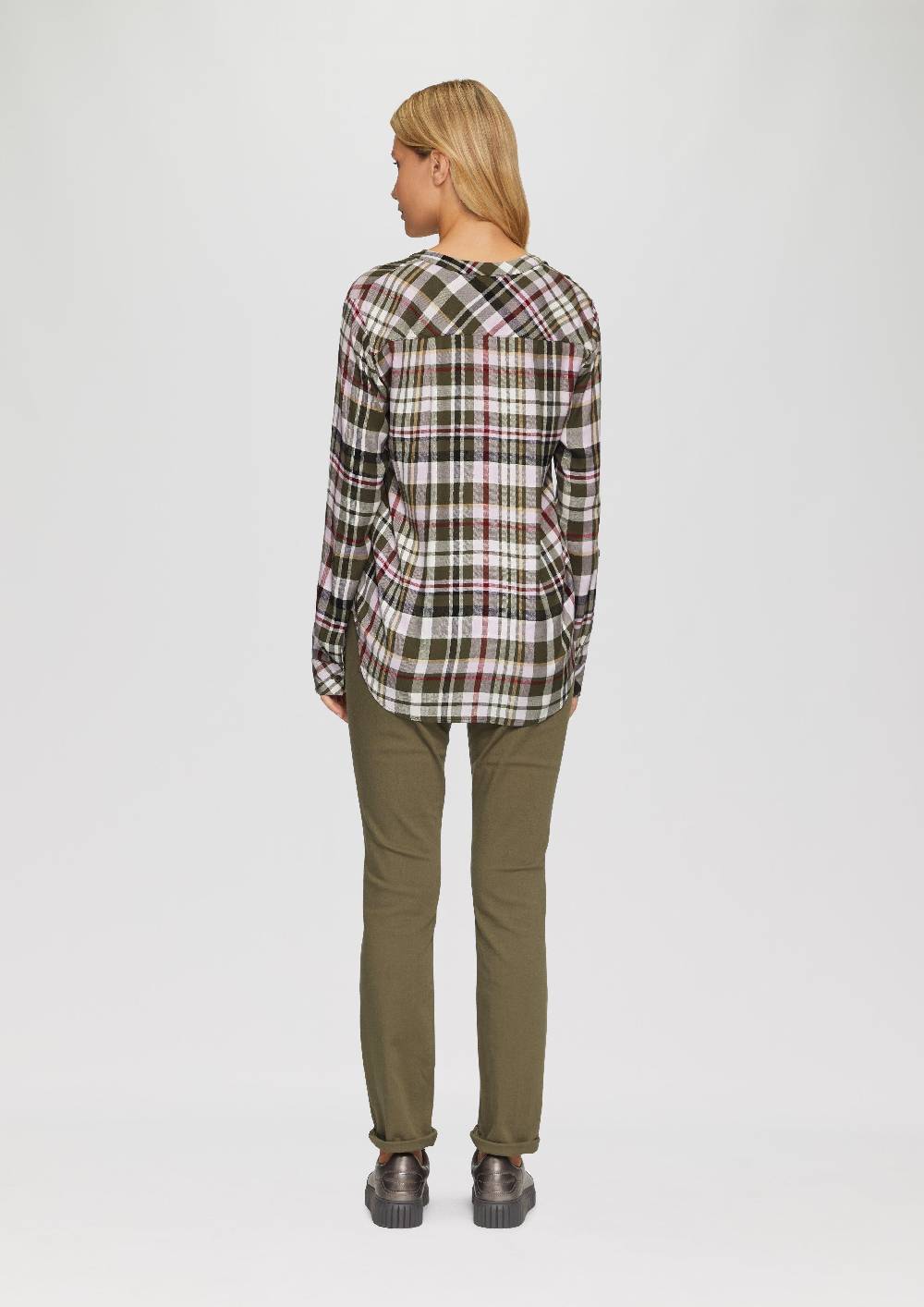 S.Oliver Karierte Bluse aus Viskosemix und Krempel-Detail Flash Sale