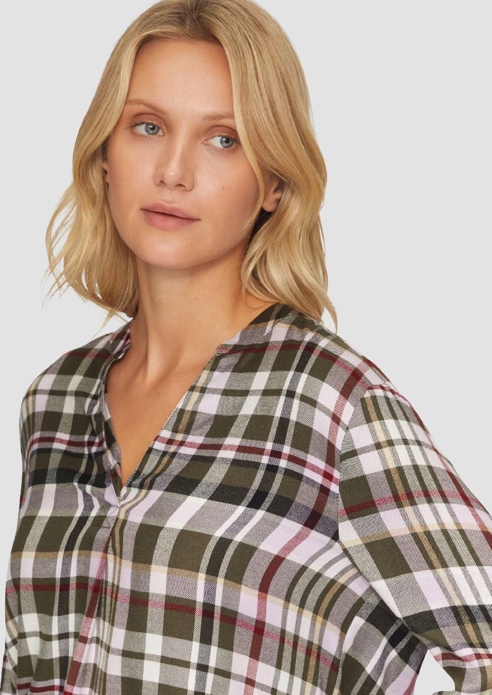 S.Oliver Karierte Bluse aus Viskosemix und Krempel-Detail Flash Sale