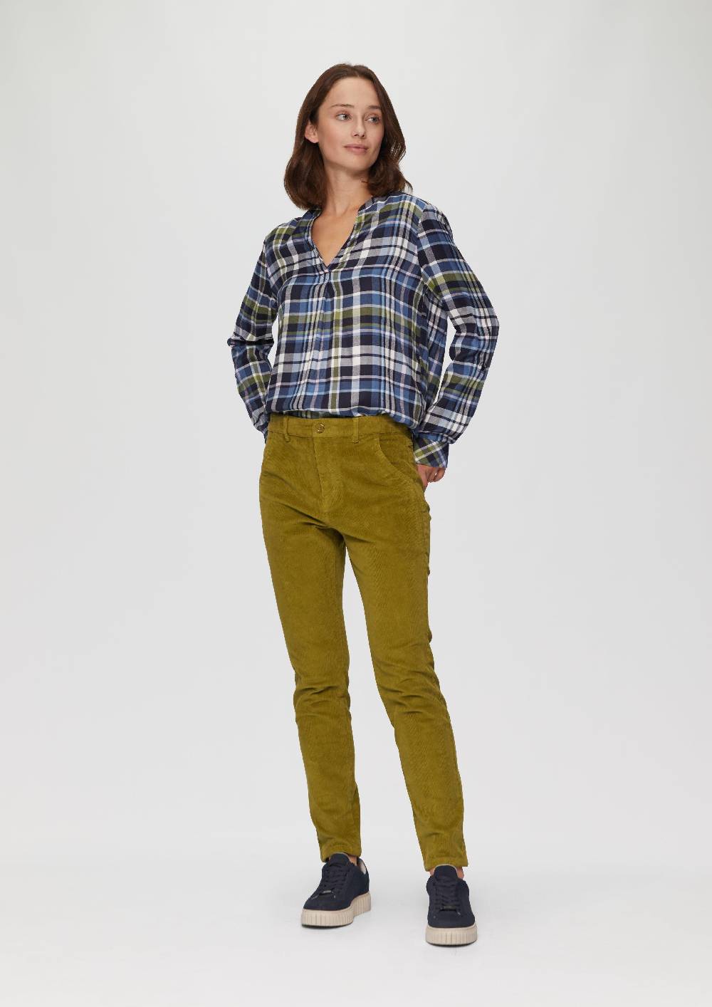 S.Oliver Karierte Bluse aus Viskosemix und Krempel-Detail Begrenztes Angebot
