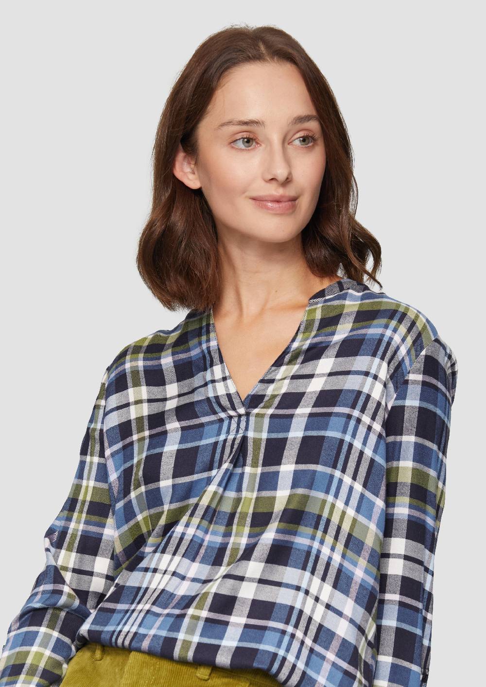 S.Oliver Karierte Bluse aus Viskosemix und Krempel-Detail Begrenztes Angebot