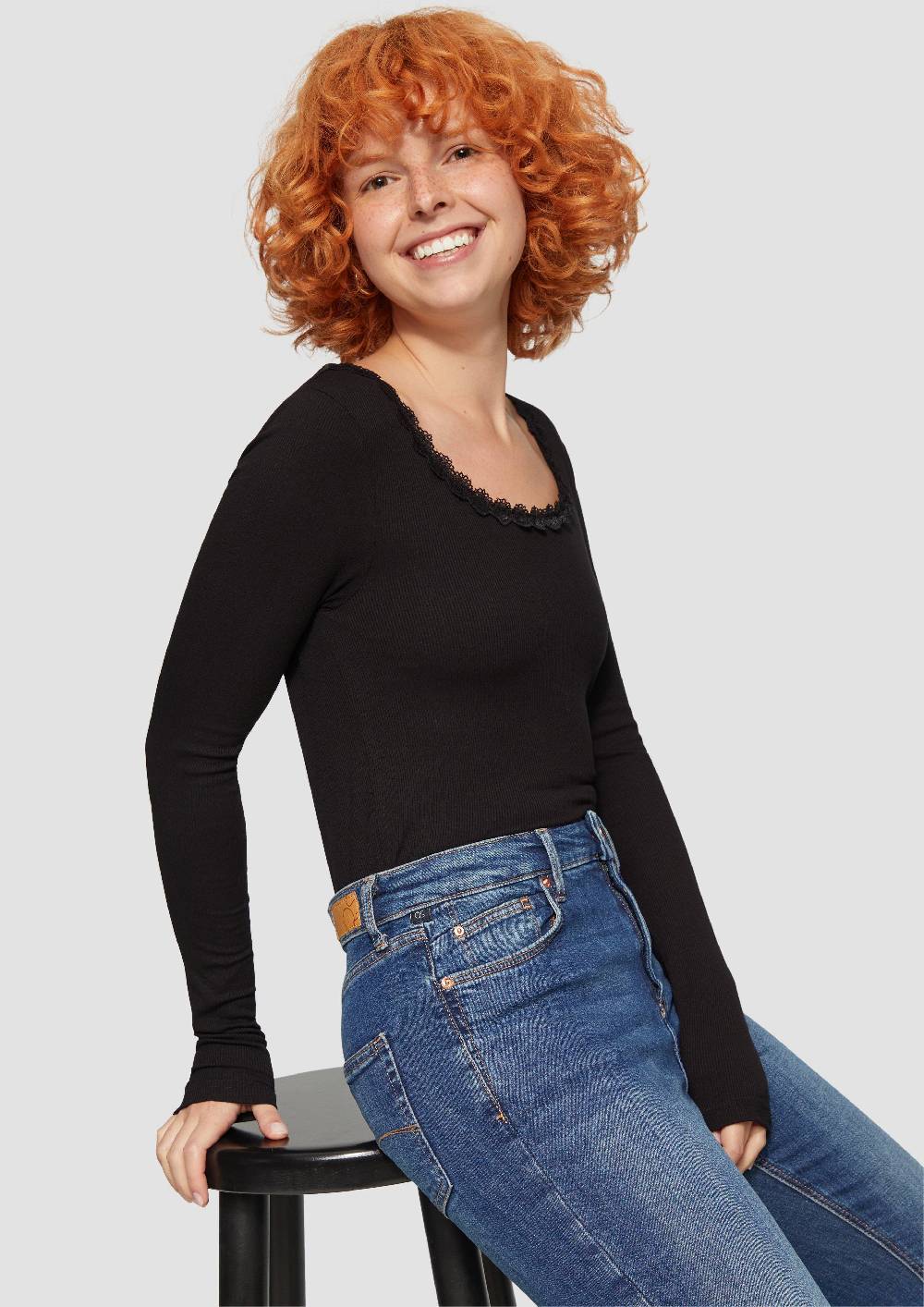 S.Oliver Rippshirt aus Viskosemix mit Spitzendetail Saisonschlussverkauf