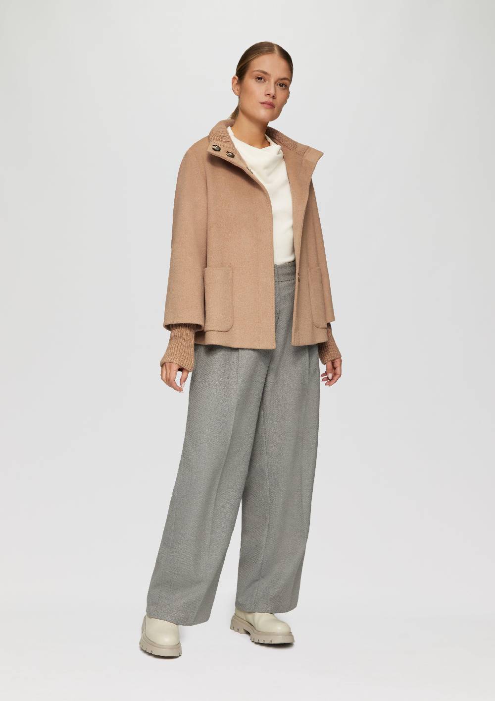 S.Oliver Jacke aus Wollmix mit Rippbündchen im Angebot