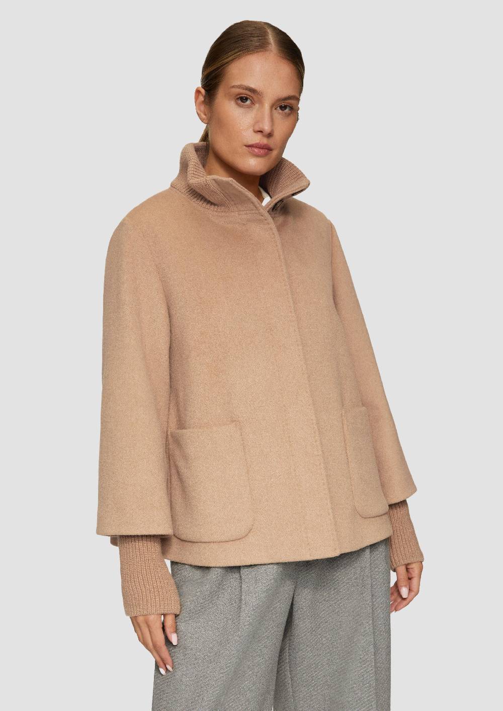 S.Oliver Jacke aus Wollmix mit Rippbündchen im Angebot