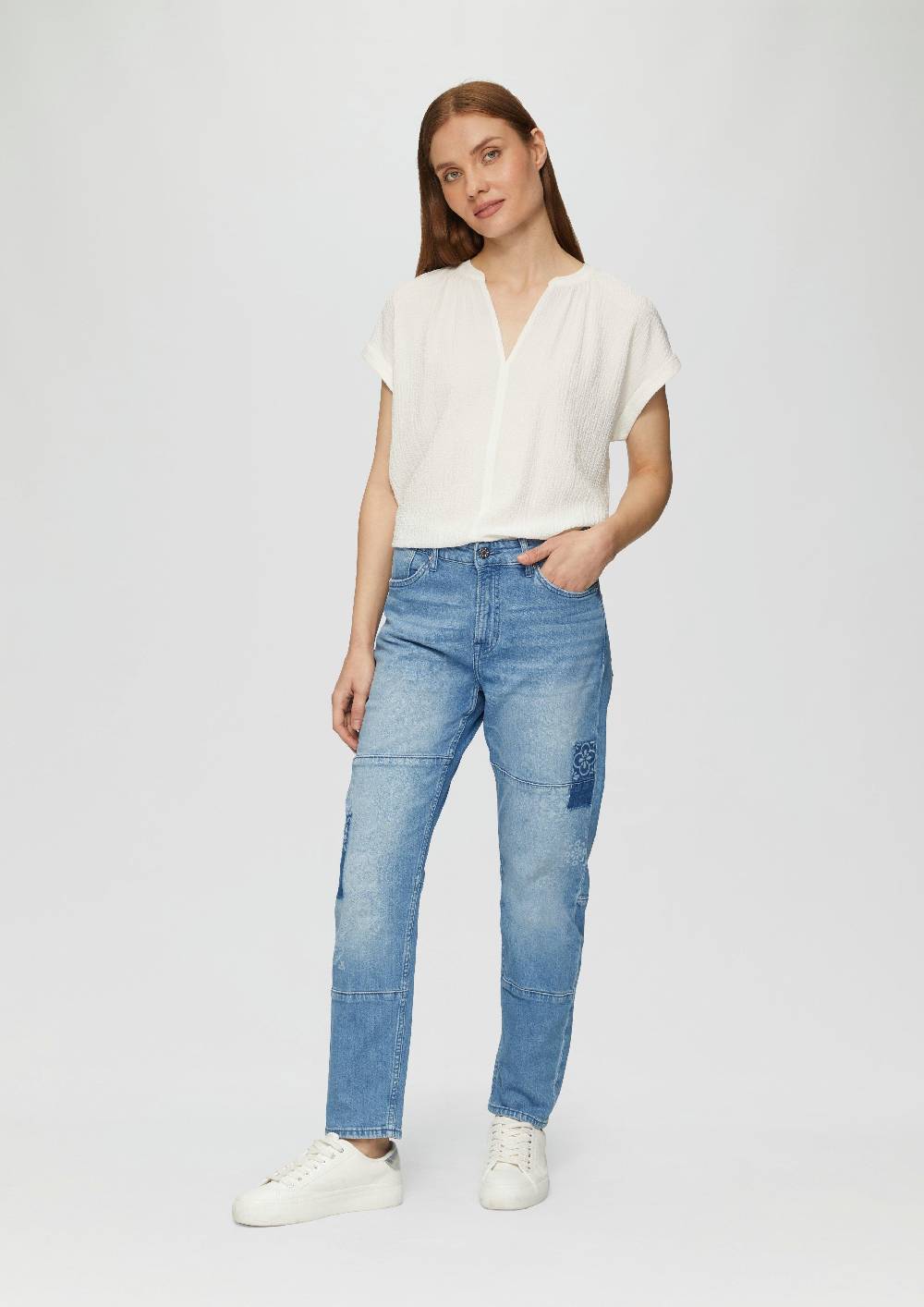 S.Oliver Ankle-Jeans Franciz / Relaxed Fit / Mid Rise / Tapered Leg / Laser-Print Sonderangebot