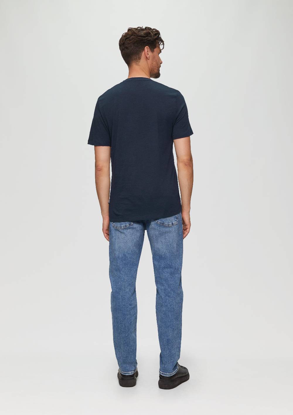S.Oliver Baumwollshirt mit V-Ausschnitt und Flammgarnstruktur Letzte 3 Tage