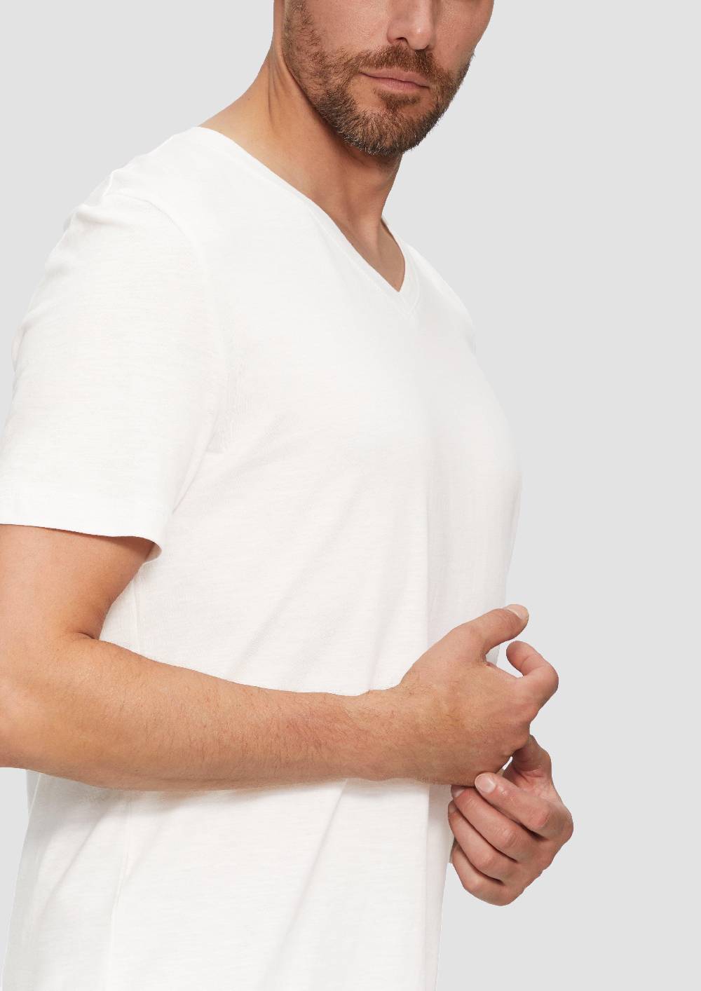 S.Oliver Baumwollshirt mit V-Ausschnitt und Flammgarnstruktur Großer Ausverkauf