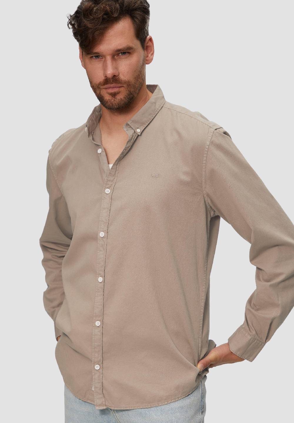 S.Oliver Garment Washed Hemd mit Logo-Stickerei Jubiläumsangebot