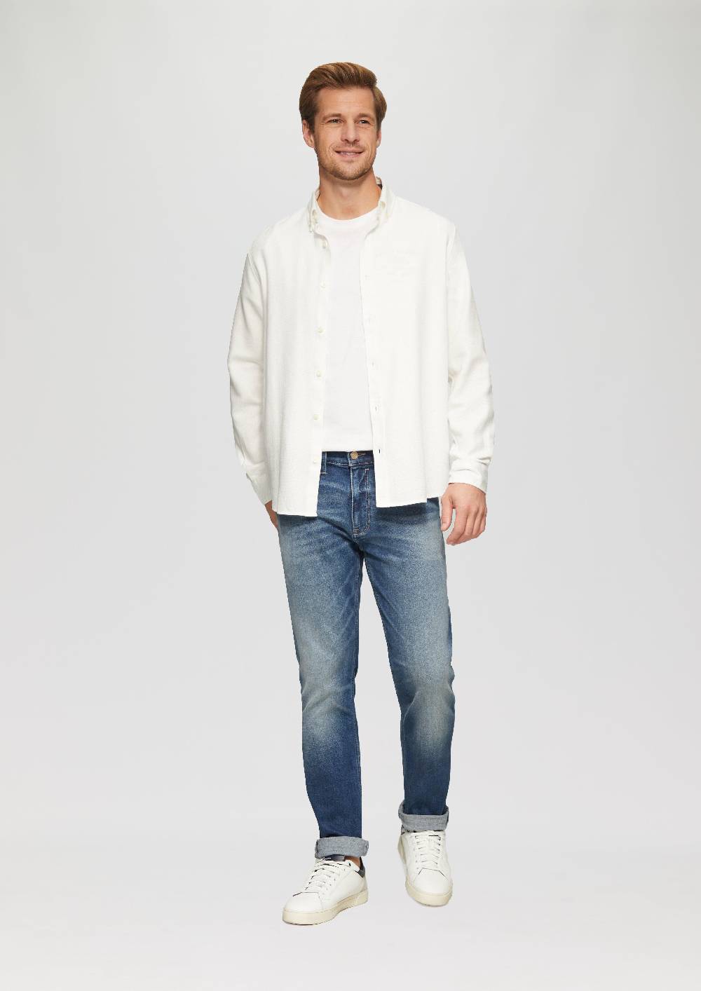 S.Oliver Regular Fit: Strukturiertes Baumwollhemd mit Button-down-Kragen Sonderangebot der Fabrik