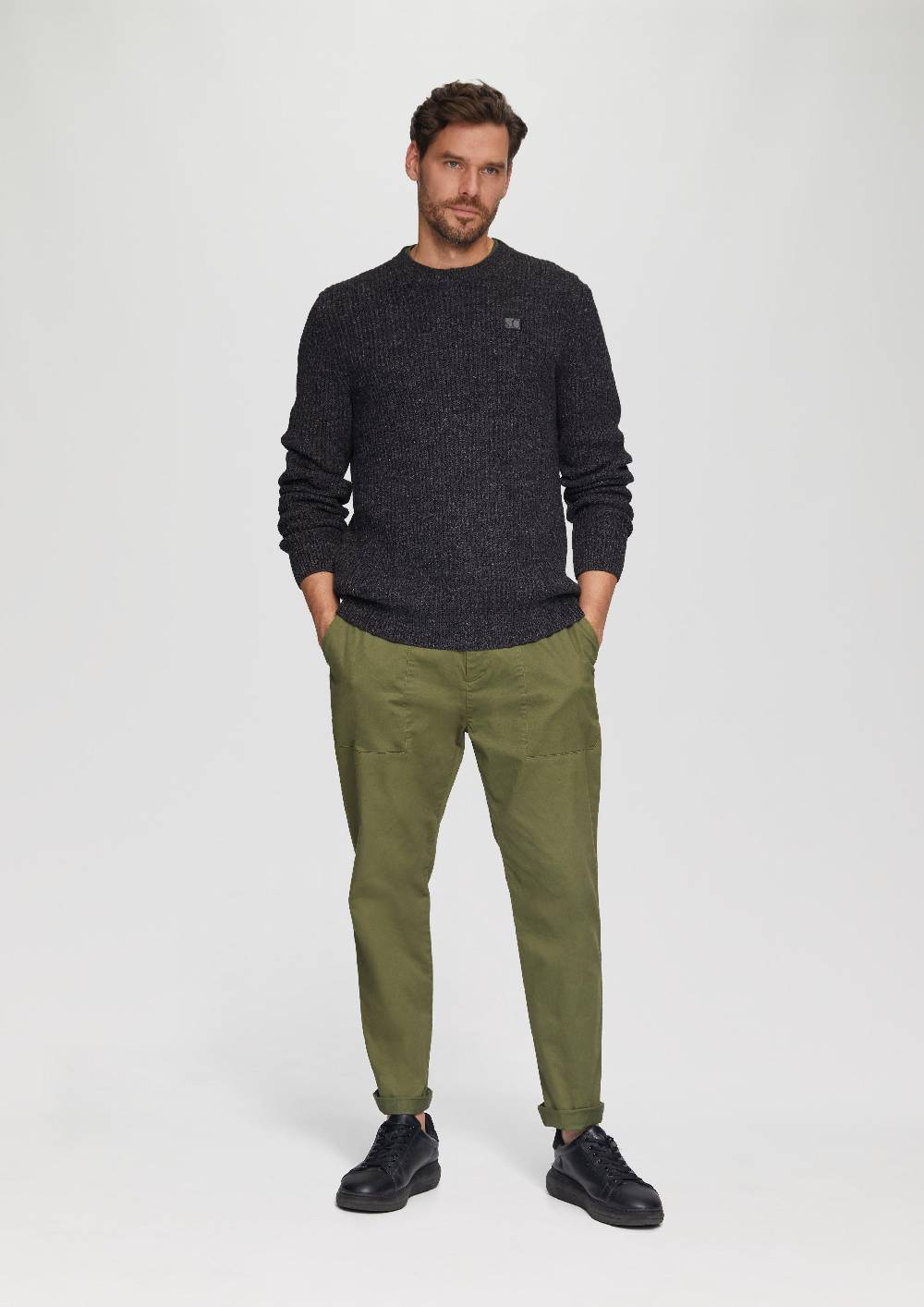 S.Oliver Melierter Pullover mit Patentmuster und Crew Neck Kostenloser Versand