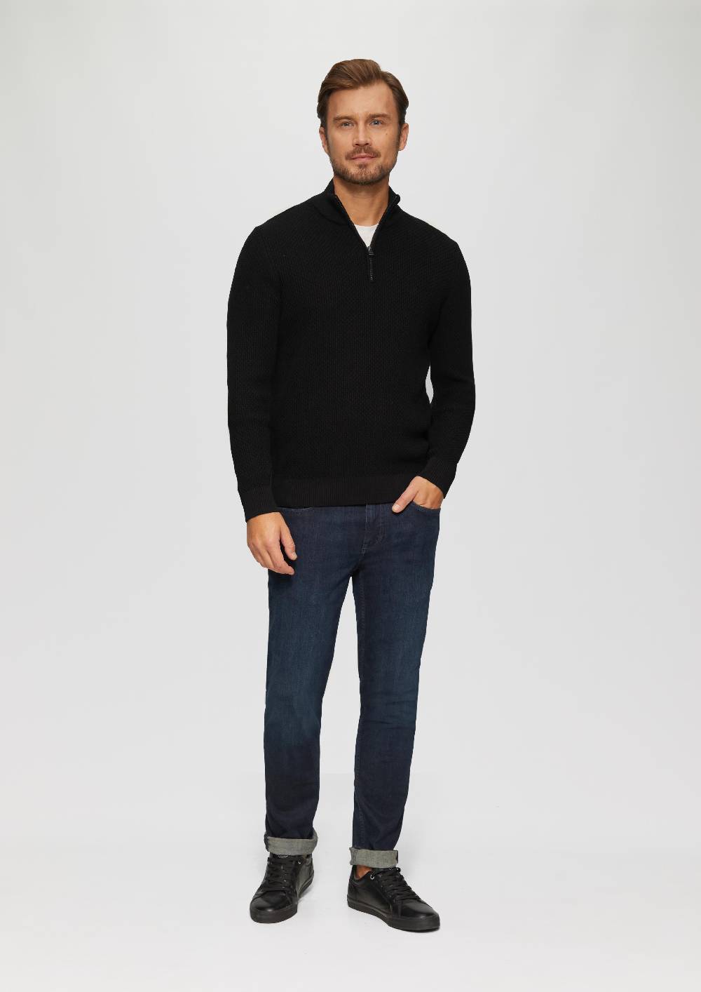 S.Oliver Strukturierter Strickpullover mit Troyerkragen Kauf eins, bekomm eins gratis