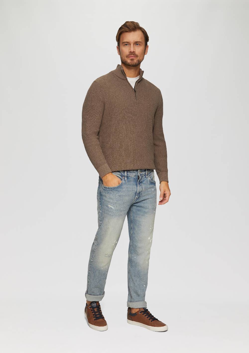 S.Oliver Strukturierter Strickpullover mit Troyerkragen Tägliche Deals