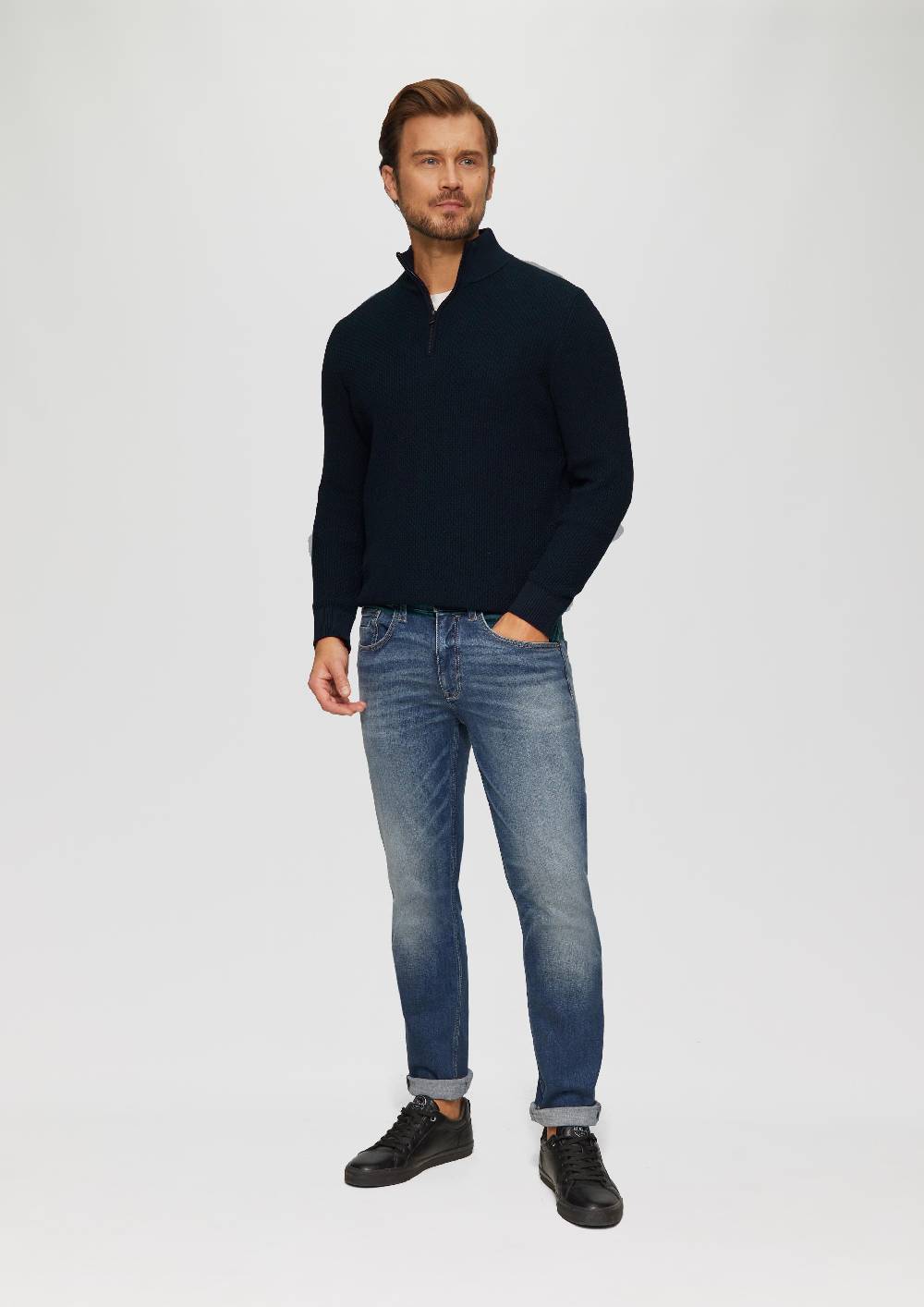 S.Oliver Strukturierter Strickpullover mit Troyerkragen Sonderangebote