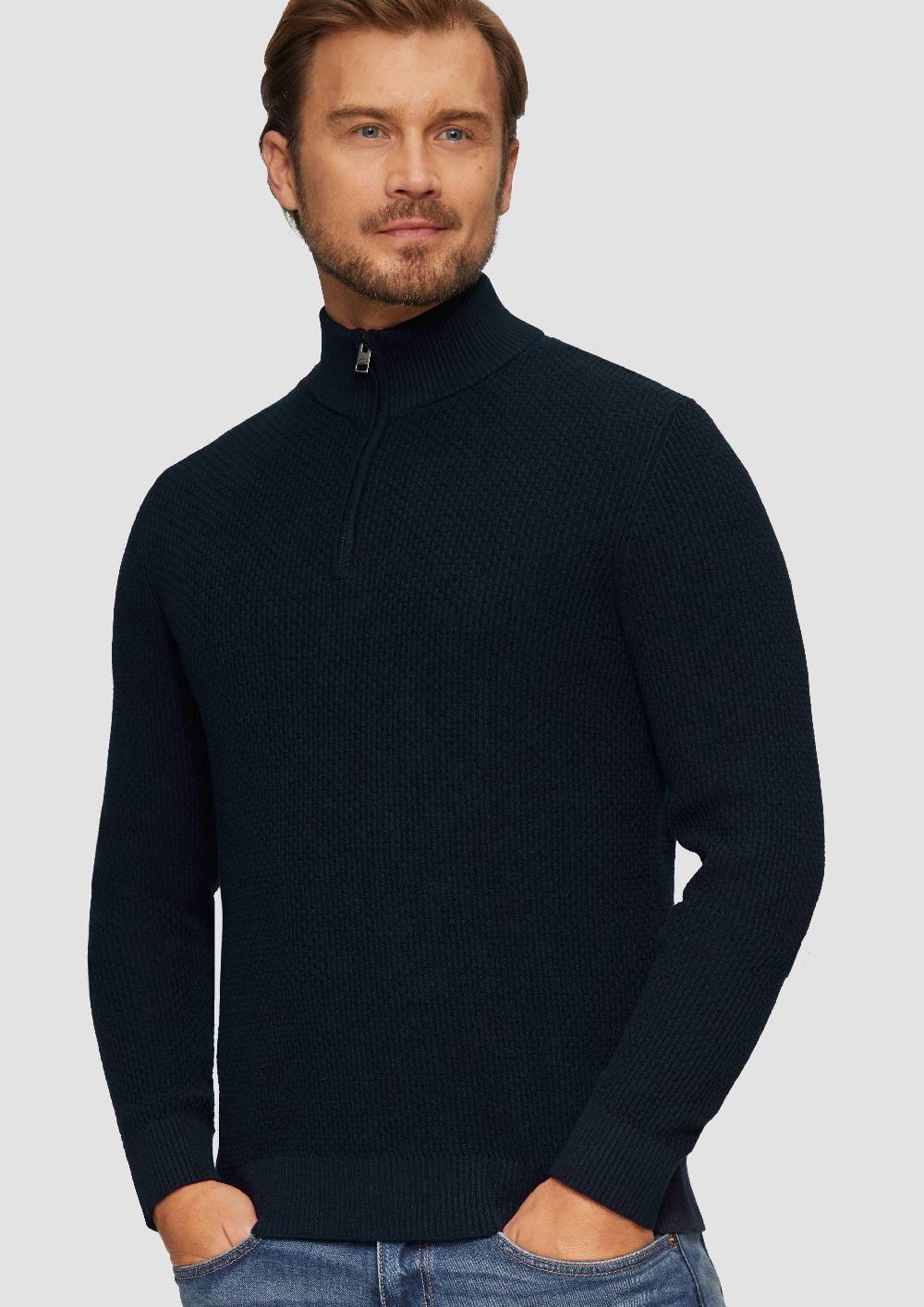S.Oliver Strukturierter Strickpullover mit Troyerkragen Sonderangebote