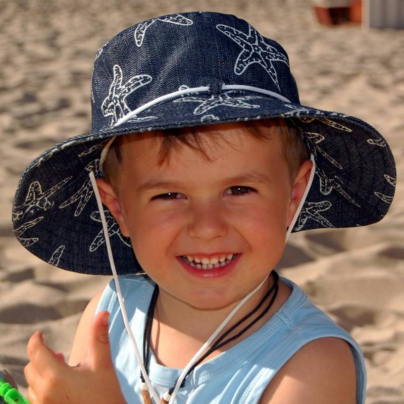 Seestern Sportswear SEESTERN Kinder Sonnenhut Strand Kopfbedeckung Sonnenschutz aus Jeans / Canvas