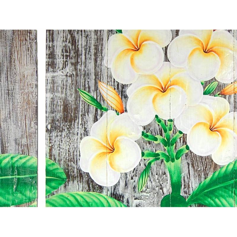 Seestern Sportswear SEESTERN 3 Teiliges handbemaltes Holz Wandbild Wanddeko Frangipani Blüten Motiv 40x120cm /1636 Im Verkauf