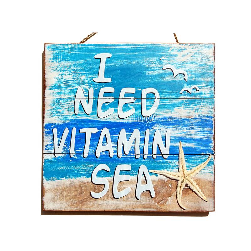 Seestern Sportswear SEESTERN Holz Wand Bild Schild 'I need Vitamin Sea' Strand 30 x 30 cm /2361 zollfrei