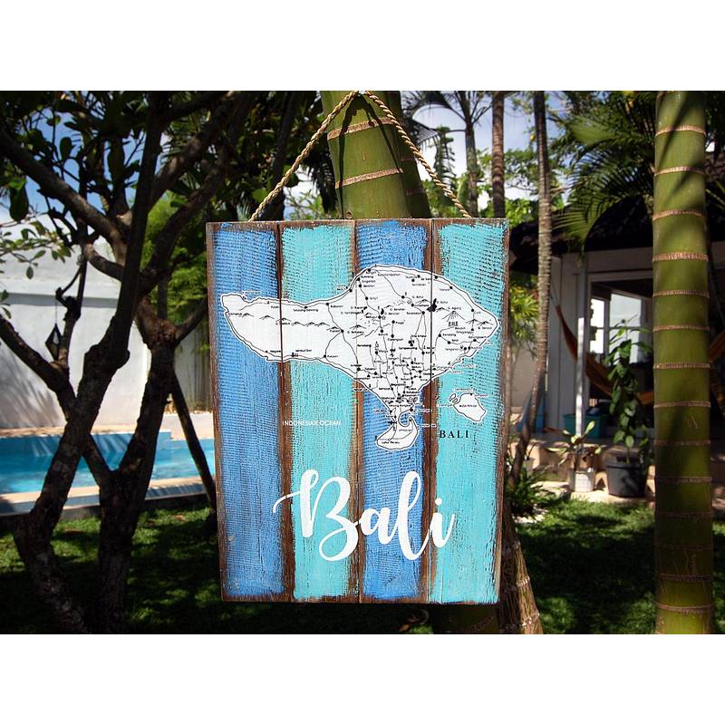Seestern Sportswear SEESTERN Holzbild Wand Holz Bild ' Insel Bali ' Landkarte Map 40 x 30cm /2365 50% Rabatt für begrenzte Zeit