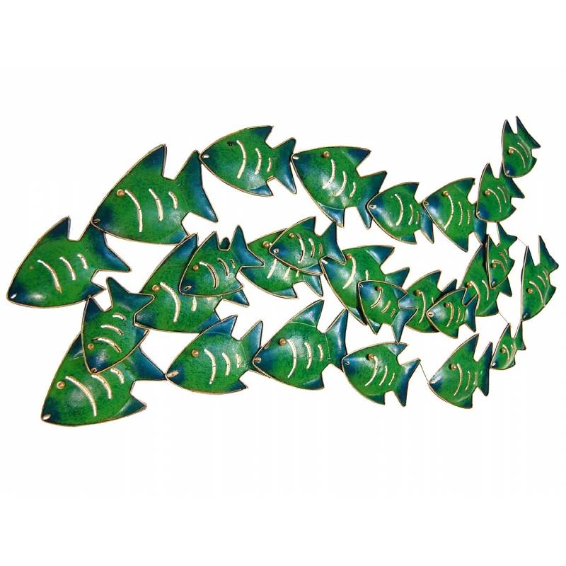 Seestern Sportswear SEESTERN Fischschwarm Metall Wand Deko Verzierung Hänge Wand Dekoration 80cm /1809.smaragd Großer Ausverkauf