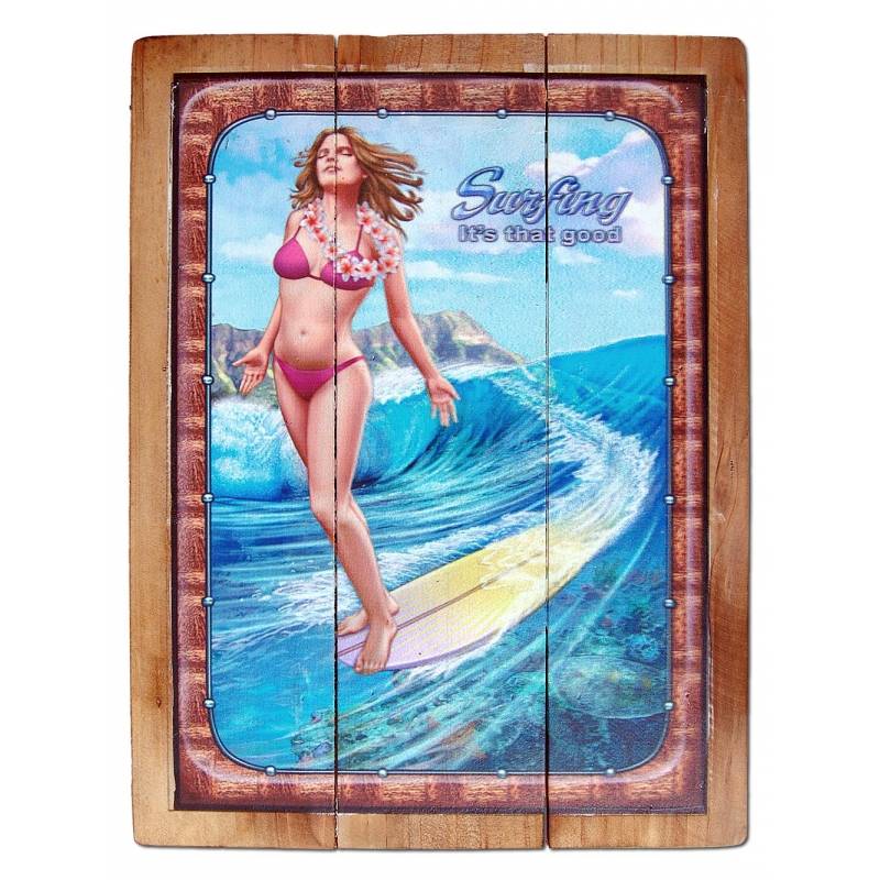 Seestern Sportswear Seestern Deko Holz Wandbild im Vintage Sixties Surf Look 30 x 40 cm Surfing Motiv /1817