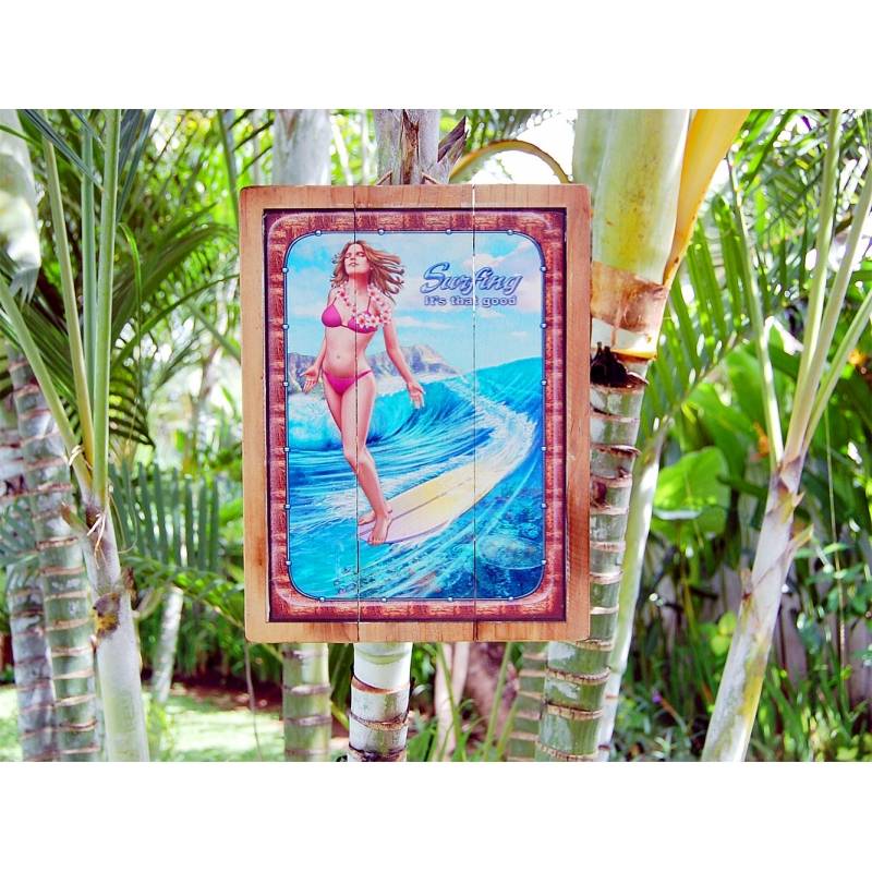 Seestern Sportswear Seestern Deko Holz Wandbild im Vintage Sixties Surf Look 30 x 40 cm Surfing Motiv /1817 Neueste Mode