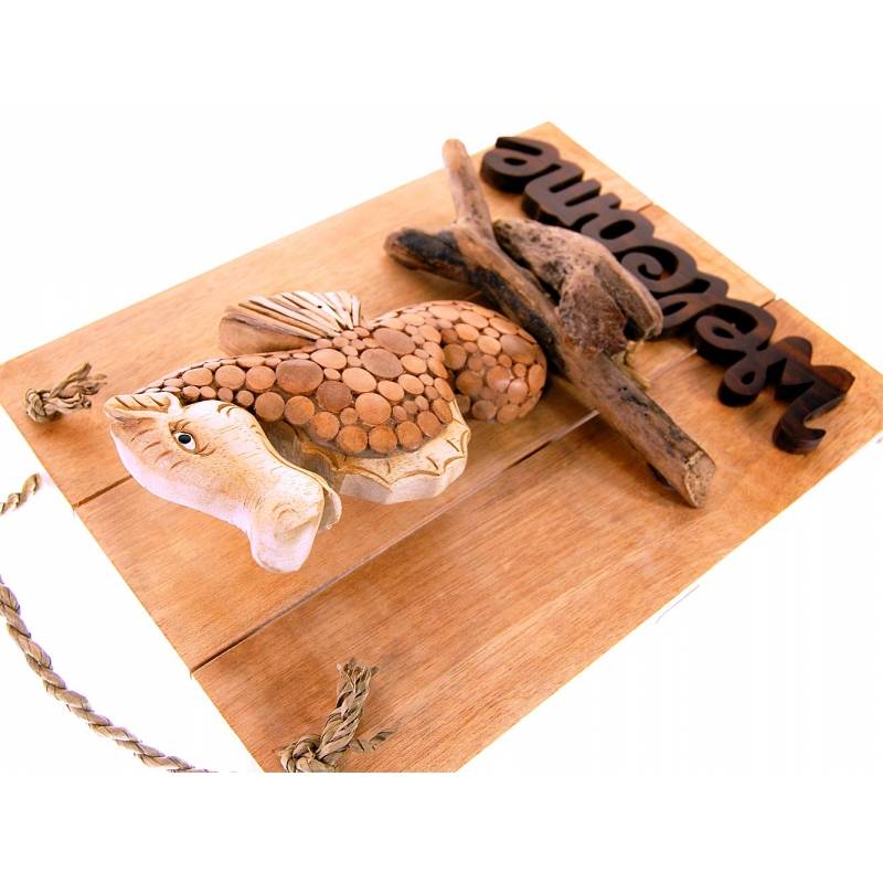 Seestern Sportswear Seestern Deko Teak Holz Haustür Tür Schild Welcome Seepferdchen Motiv 40 x 30cm /1615 Vierteljährliche Förderung