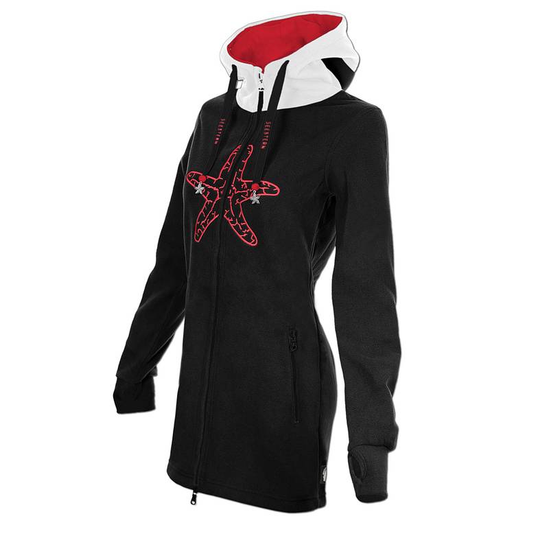 Seestern Sportswear SEESTERN Damen Kapuzen Fleecejacke 2WegeZipper Fleecemantel Fleece Sweatj.XS-4XL /1826.bk_rd_wt Letzter Tag