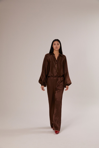 Sosue Pants Satin Shiny Brown Begrenzte Freigabe