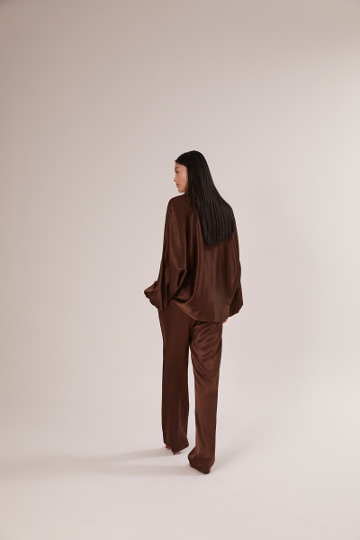Sosue Pants Satin Shiny Brown Begrenzte Freigabe
