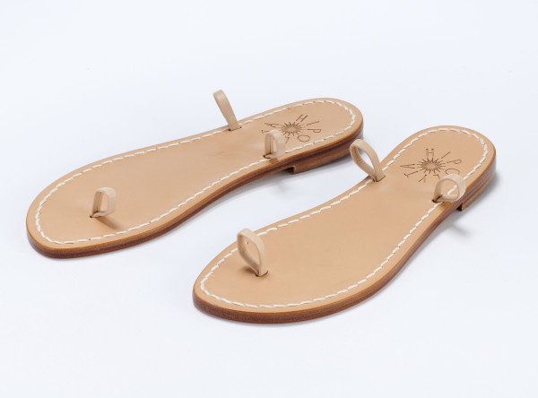Sosue Flache Sandalen aus Leder-beige-rosa Fabrikpreis