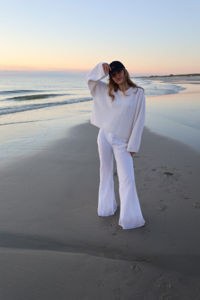 Sosue Rip Round Neck Pullover Off White Letzte 2 Tage
