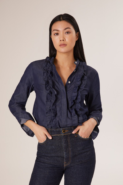 Sosue Ruffle Blouse Denim Heißer Verkauf