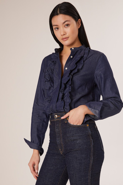 Sosue Ruffle Blouse Denim Heißer Verkauf